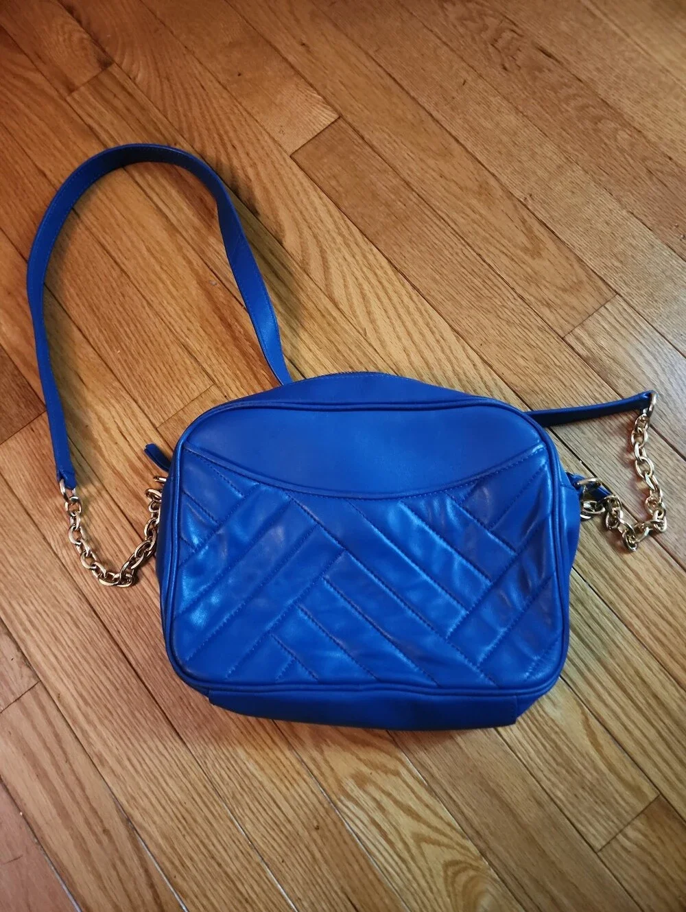 Tory Burch Alexa Royal Blue Quilted Leather Crossbody with Gold Chain